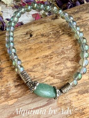Untreated emerald + Aura Quartz bracelet manifesting success and love